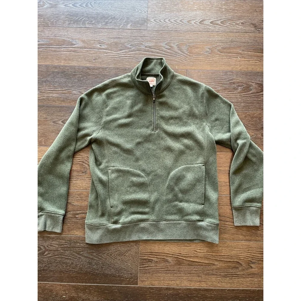 Heavy 1/4 Zip J Crew Pullover; Dark / Olive Green; 100% Polyester; Adult Large